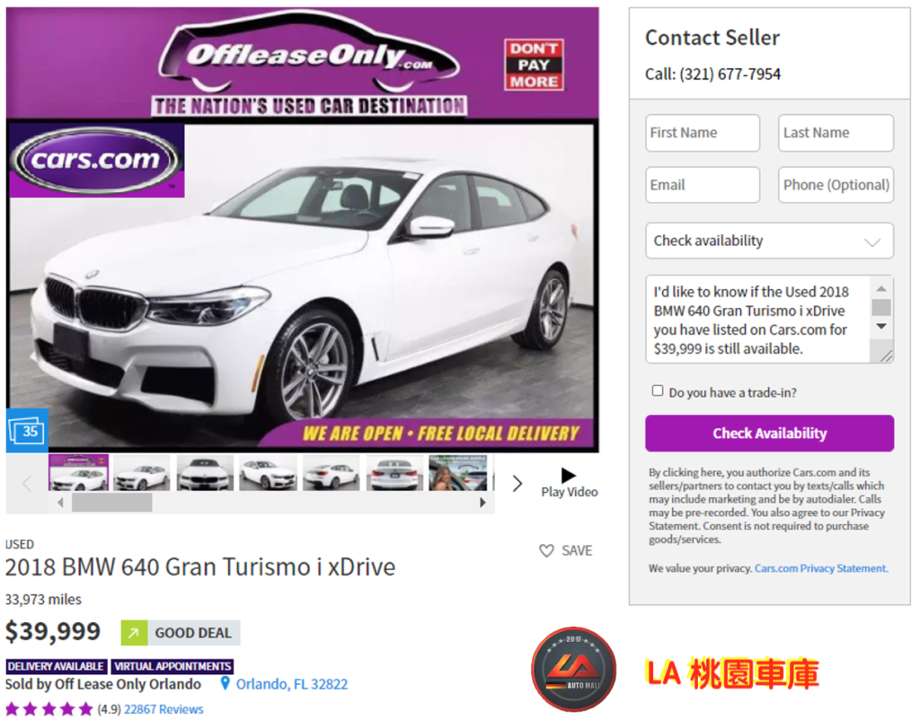 ​​美國外匯車購車網站推薦! 外匯車購車網站有哪些?如何在美國​CARS.COM 、AUTOTRADER購車網站上找車呢? 代購外匯BMW 640i GT 價格、配備、馬力、規格、油耗介紹，2018 BMW 640i GT 外匯車代購流程分享。LA-桃園車庫代購外匯BMW 640i GT 回台價格會划算嗎?BMW 640i GT外匯車代購回台價格划算嗎? LA-桃園車庫 如何代購BMW 640i GT外匯車? BMW 640i GT外匯車與台灣總代理價格差多少呢? BMW 640i GT外匯車規格、馬力、油耗、配備介紹~ LA-桃園車庫 協助客戶代購BMW 640i GT流程分享~桃園、台北、新竹、北部地區有推薦的外匯車商嗎? LA桃園車庫是台灣Mobile01、PTT網友推薦的外匯車商之一~為什麼大家都要推薦LA-桃園車庫外匯車商代購外匯車呢?LA-桃園車庫評價又是如何？LA-桃園車庫是黑心車商嗎？