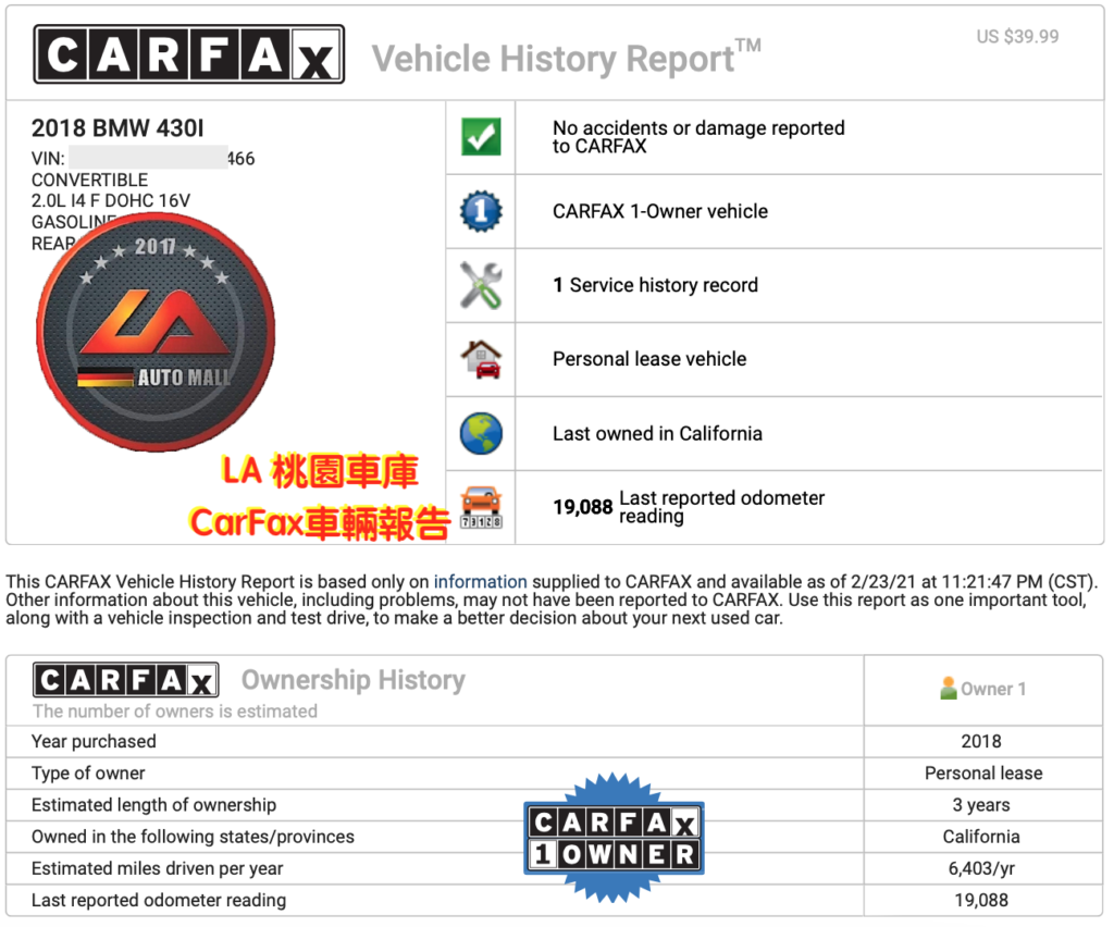 ​如何避免買到泡水車、事故車、檸檬車，如何看Carfax、Autocheck國外車輛歷史紀錄報告，買車參考依據 AutoCheck、Carfax報告查詢教學，代購外匯BMW F33 430i Convertible價格、配備、馬力、規格、油耗介紹，BMW F33 430i Convertible外匯車代購流程分享。LA-桃園車庫代購外匯 BMW F33 430i Convertible 美國原廠CPO認證車回台價格會划算嗎?BMW F33 430i Convertible外匯車代購回台價格划算嗎? LA-桃園車庫 如何代購BMW F33 430i Convertible美國原廠CPO認證外匯車? BMW F33 430i Convertible外匯車與台灣總代理價格差多少呢? BMW F33 430i Convertible外匯車規格、馬力、油耗、配備介紹~ LA-桃園車庫 協助客戶代購BMW F33 430i Convertible美國原廠CPO認證車流程分享~桃園、台北、新竹、北部地區有推薦的外匯車商嗎? LA桃園車庫是台灣Mobile01、PTT網友推薦的外匯車商之一~為什麼大家都要推薦LA-桃園車庫外匯車商代購外匯車呢?LA-桃園車庫評價又是如何？LA-桃園車庫是黑心車商嗎？
