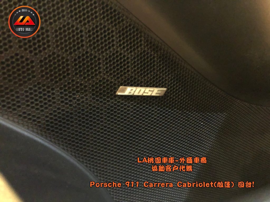 【台灣外匯車商推薦】BOSE 環繞音響系統。  LA-桃園車庫代購外匯 保時捷 Porsche 911 Carrera  敞篷回台價格會划算嗎? LA-桃園車庫是如何協助客戶從美國購車網站上挑選美規外匯車，並且代購回台灣呢?  購買外匯車有什麼保障及風險?  代購外匯 Porsche 911 Carrera 敞篷 價格、配備、馬力、規格、油耗介紹，  美國 保時捷 Porsche 911 Carrera 敞篷 外匯車代購回台流程分享。桃園、台北、新竹、北部地區有推薦的外匯車商嗎? LA桃園車庫是台灣Mobile01、PTT網友推薦的外匯車商之一!為什麼大家都要推薦LA-桃園車庫外匯車商代購外匯車呢?LA-桃園車庫評價又是如何？LA-桃園車庫是黑心車商嗎？